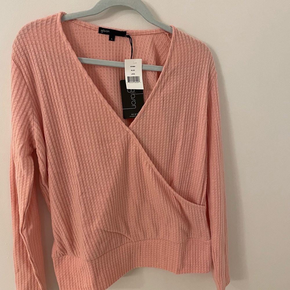 Gibson Terry wrap v-neck pink shirt - NWT